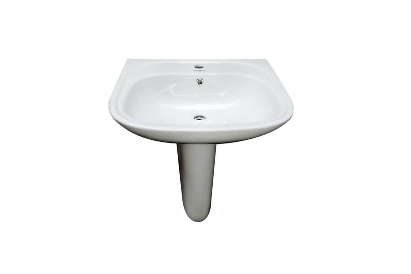 Lavamano blanco de pedestal 1H XFH-207 Oakbrook Collection, vista frontal del lavabo blanco con su base de pedestal