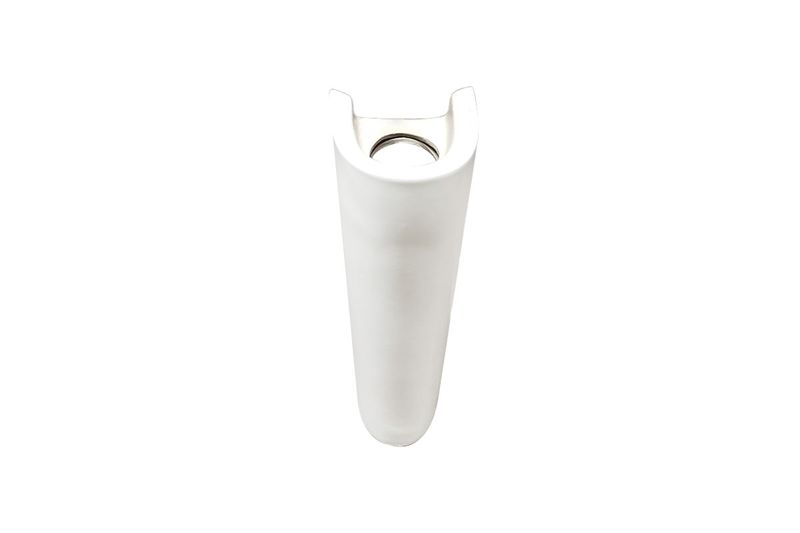 Lavamano blanco de pedestal 1H XFH-207 Oakbrook, vista superior del pedestal blanco resaltando el orificio de drenaje