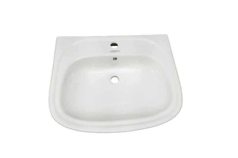 Lavamanos blanco de pedestal 1H XFH-207 Oakbrook Collection, vista cenital del lavabo blanco con orificio para grifería