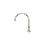 Llave para pantry doble manija cuello alto satin Pfister, vista lateral del cuello curvo en acabado satinado