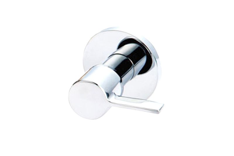 Llave de ducha sencilla manija cuadrado Pfister, vista lateral del mando y la base circular en acabado cromo
