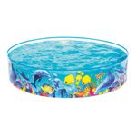 Piscina para niños Odyssey Bestway de 1.83 m de diámetro y 38 cm de alto, llena de agua con diseño de delfines y peces