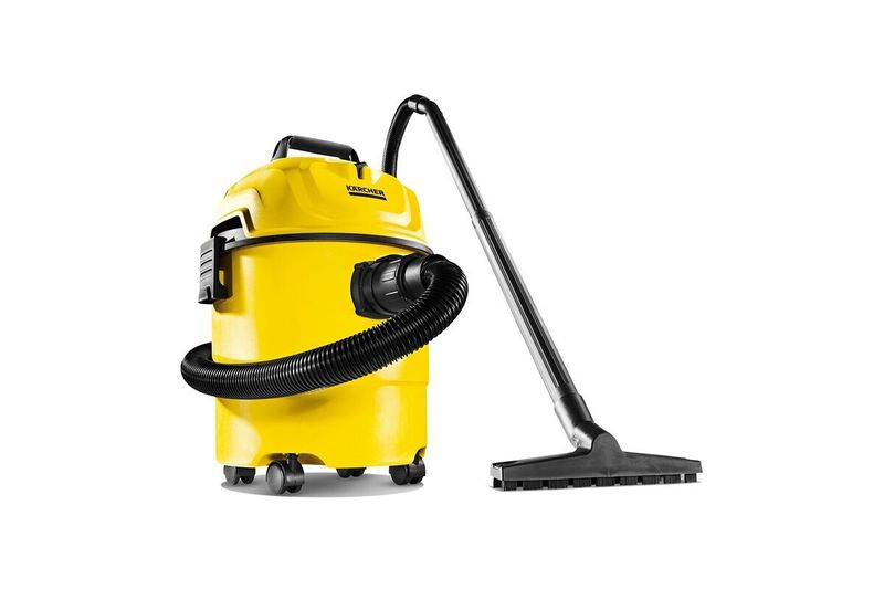 Aspiradora doméstica WD1 120 V Kärcher 3.17 gal 1200 W, equipo amarillo con manguera negra y boquilla de piso acoplada