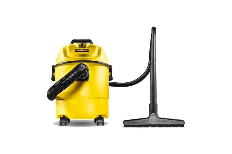 Aspiradora doméstica WD1 120 V Kärcher 3.17 gal 1200 W, equipo amarillo con manguera negra y boquilla para pisos
