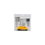 Batería DeWALT de 20 V y 2 Ah, vista posterior del empaque plástico con códigos de barras y advertencias
