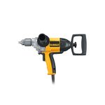 Taladro tipo espada 5/8 pulgadas 710 W 0-550 RPM 9 A 120 V DeWALT, vista lateral en color amarillo y negro con mango auxiliar