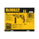 Taladro rotación eléctrico DeWALT de 1/2 pulgada y 900 W, vista posterior de la caja con especificaciones técnicas