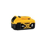 Batería DeWALT de 20 V y 4 Ah, vista lateral del cuerpo amarillo y negro con indicadores de carga