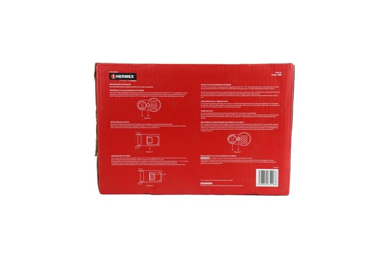 Caja de seguridad electrónica Hermex 0.7 pies cúbicos digital, empaque de cartón con instrucciones de uso y diagramas