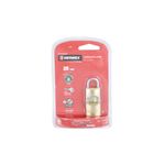Candado bronce 2 piezas Hermex de 20 mm, dos unidades en su empaque plástico con diseño rojo y blanco