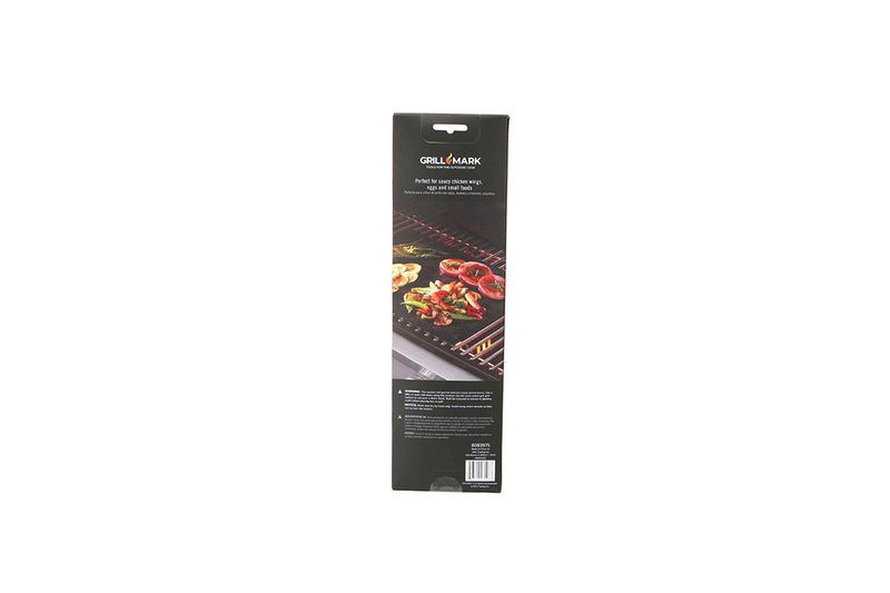 Tapete de cocción para parrilla 15.75 x 13 pulgadas Grill Mark, vista posterior del empaque con texto y código de barras