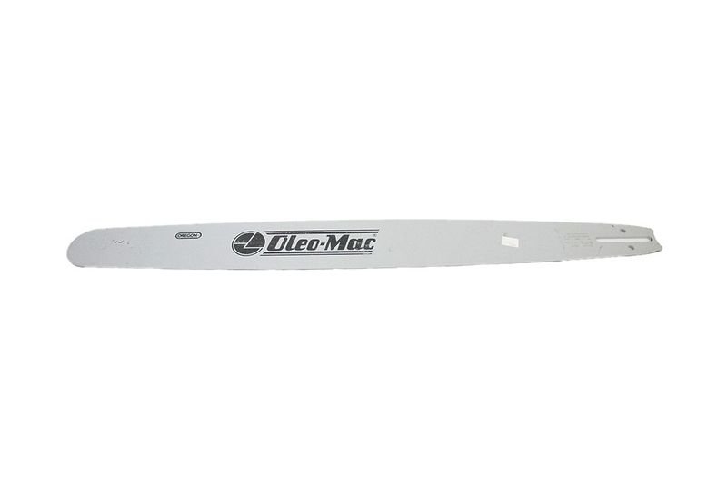 Barra para motosierra 30" Mod.GS-720 Oleo-Mac, vista frontal completa de la espada metálica con logotipo impreso