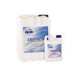 Clarificador de agua Cristalim Platinum 10 lts Spin, bidones blancos de tamaño grande y pequeño con etiqueta azul