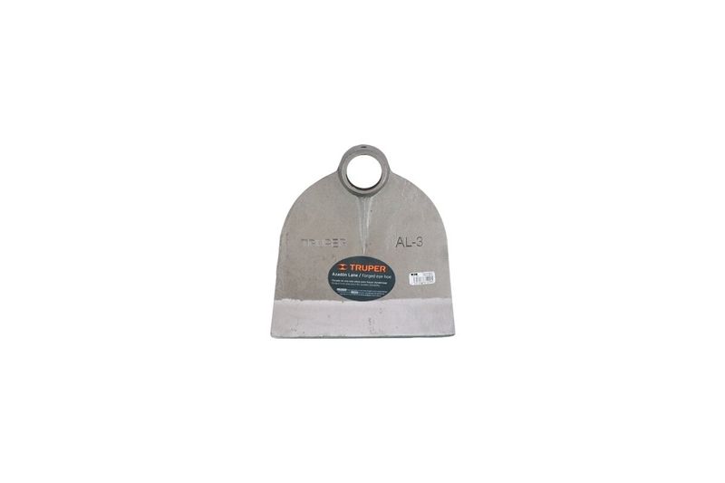 Azadón forjado sin mango Truper de 1.8 lbs, vista frontal de la cabeza de acero con etiqueta blanca y roja