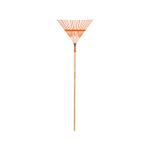 Escobillón de metal mango madera Truper de 22 dientes refuerzo varilla, vista frontal completa con cabeza naranja