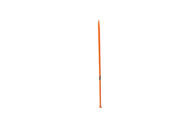 Barra ochavada Truper de 1 pulgada x 175 cm punta, vista lateral completa de la herramienta en color naranja
