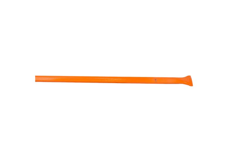 Barra ochavada Truper de 1 pulgada x 175 cm punta, vista lateral completa de la herramienta en color naranja