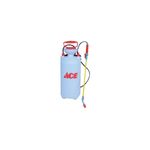 Bomba plástica para fumigar Ace de 1.8 galones manual, envase blanco con detalles rojos y lanza de aplicación
