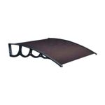 Alero café Hoggan de 125 cm x 80 cm de policarbonato, vista en perspectiva con soportes curvos negros