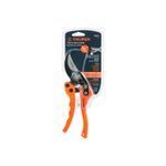 Tijera para podar de paso Truper de 8 pulgadas curva acero/nylon, vista frontal del producto en su empaque blanco
