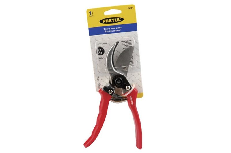 Tijera para podar de paso Pretul de 8-1/2 pulgadas, 1 mano, acero, en empaque blíster con mangos rojos