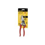 Tijera para podar de paso Pretul de 8-1/2 pulgadas 1 mano acero, vista frontal en empaque amarillo con mangos rojos