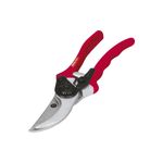 Tijera para podar de paso Pretul de 8-1/2 pulgadas 1 mano acero, vista lateral con mangos rojos ergonómicos