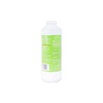 Alguicida para piscina Alguisol AquaChlor de 1 litro, vista posterior de la botella con tabla de instrucciones y código de