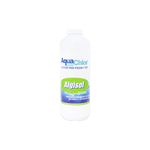 Alguicida para piscina Algisol AquaChlor de 1 litro, botella plástica blanca con etiqueta verde y azul