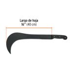 Machete ranchero curvo de 16 pulgadas Truper, gráfico con línea de medida naranja que indica el largo de la hoja