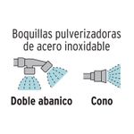 Fumigador a gasolina 25 lts 4 tiempos Truper, gráfico informativo de boquillas pulverizadoras doble abanico y cono