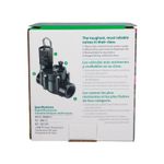 Válvula de control para aspersor Rain Bird de 3/4 pulgadas, empaque de cartón con especificaciones técnicas y diagrama