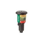 Aspersor para jardín impacto rotor pop up Rain Bird de 24-45 pies alcance, cuerpo negro con etiqueta informativa