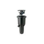Aspersor para jardín impacto rotor pop up Rain Bird de 24-45 pies alcance, vista frontal del cuerpo y cabezal negro