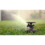 Aspersor para jardín impacto rotor pop up Rain Bird de 24-45 pies alcance, en funcionamiento regando el césped verde