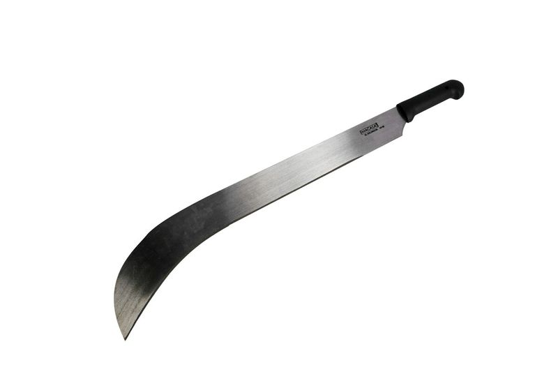 Machete cuma Imacasa de 24 pulgadas, vista lateral con hoja de acero curvada y mango negro