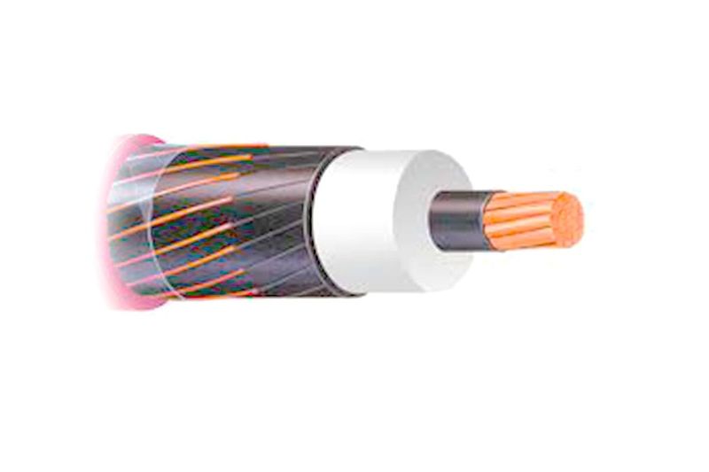 Cable de cobre XLPE 3/0 AWG 15 kV aislamiento 100% sin neutro MV90 UL Viakon, corte esquemático que muestra sus capas