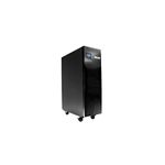 UPS online 10 kVA/10 kW tipo torre 120/240 V Forza, equipo negro con pantalla digital y ruedas en la base