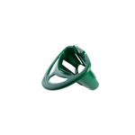 Colgador de manguera verde Truper, vista diagonal del soporte de plástico verde con aberturas laterales