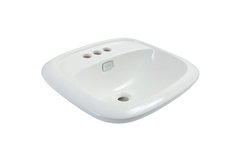 Lavamano Olympus O2 de empotrar blanco American Standard, vista superior inclinada que muestra los tres orificios para