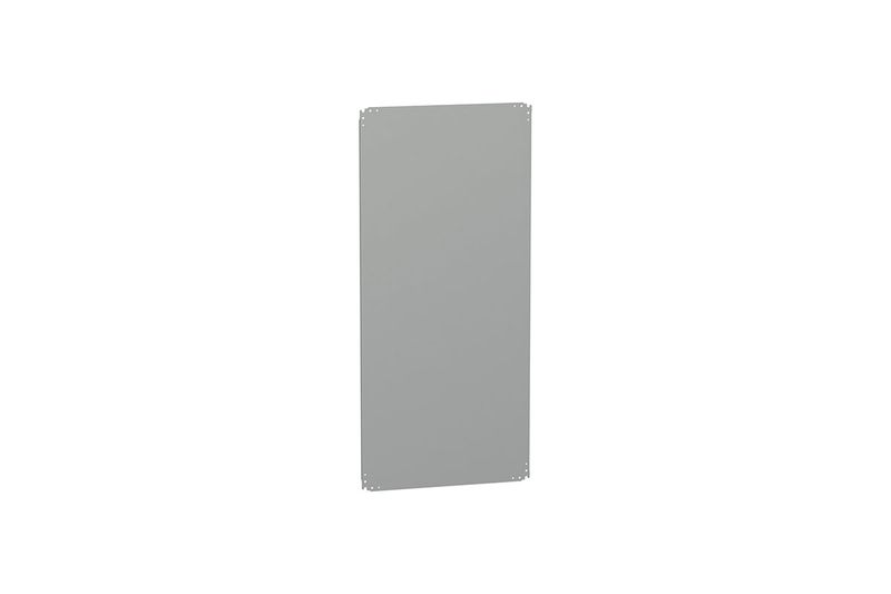 Fondo falso para gabinete NSYPLA1573 Schneider Electric, placa rectangular metálica de color gris con orificios en las