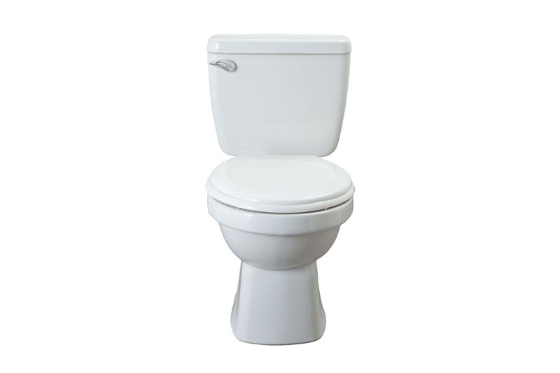 Sanitario Ecoline 2 piezas redondo de palanca blanco American Standard, vista frontal completa con tapa cerrada