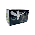 Abanico recargable portátil con luz Treva, vista frontal de la caja con imagen del equipo y control remoto