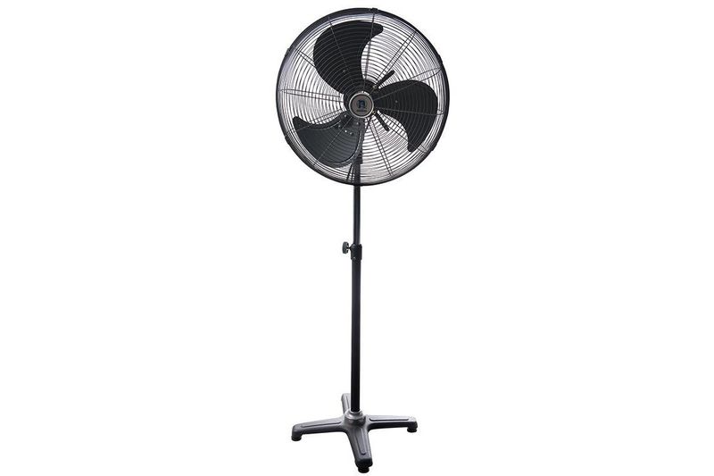 Abanico de pedestal industrial Nimbus de 26 pulgadas y 7200 CFM, equipo completo en color negro con base cruciforme