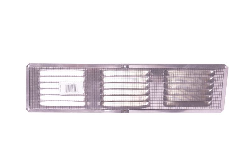 Parrilla de ventilación de aluminio Nimbus de 4 x 16 pulgadas, vista frontal completa con rejilla protectora y lamas