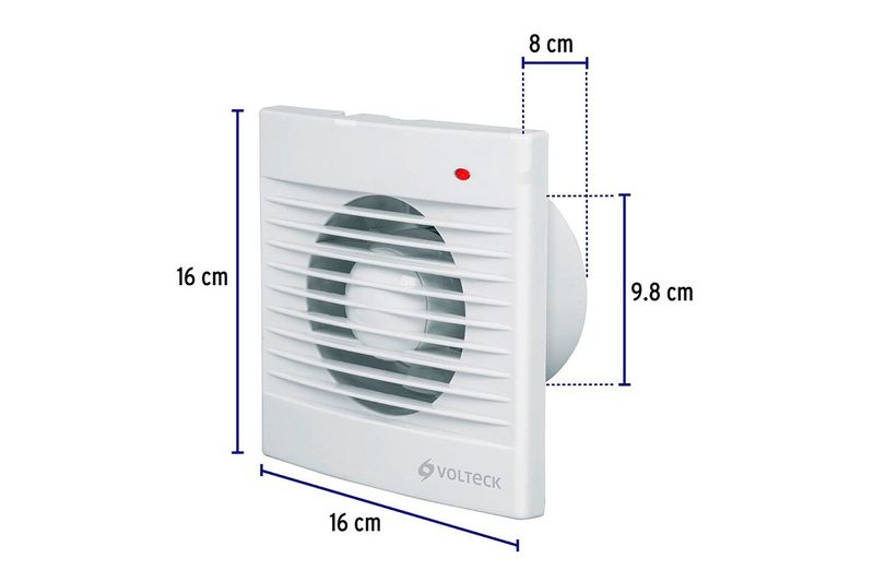 Extractor de aire pared / techo 4 pulgadas 18 W 127 V blanco Volteck, con diagrama de medidas en centímetros