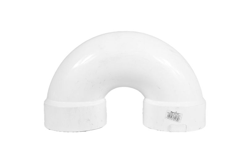 Trampa PVC para baño 4 pulgadas Durman, vista frontal de la pieza blanca en forma de U
