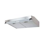Extractor de grasa acero inoxidable 76 cm Hisense, vista inferior mostrando los filtros metálicos y la luz central