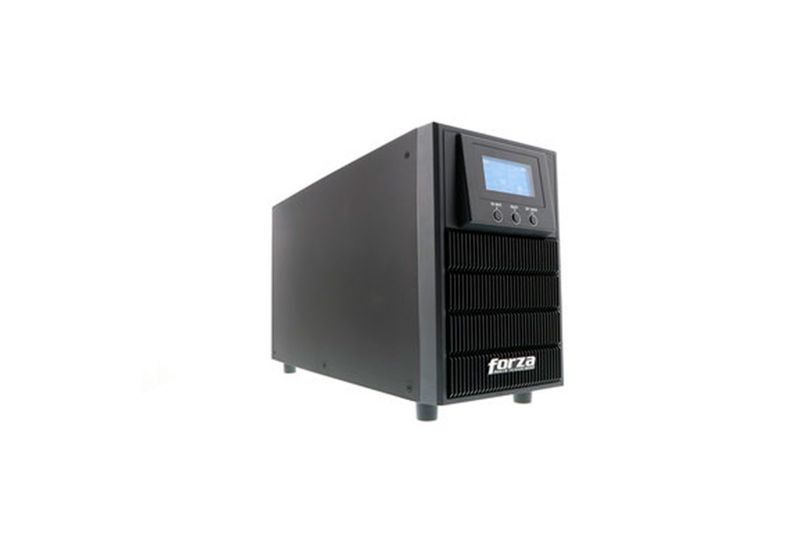 UPS online doble conversión 2000 VA/1800 W 120 V 4 NEMA 5-15 Forza, vista frontal y lateral del equipo en color negro