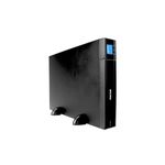 UPS online 3000 VA / 2700 W 220 V 6 NEMA 5-20R Forza, vista lateral trasera en color negro con soportes curvos